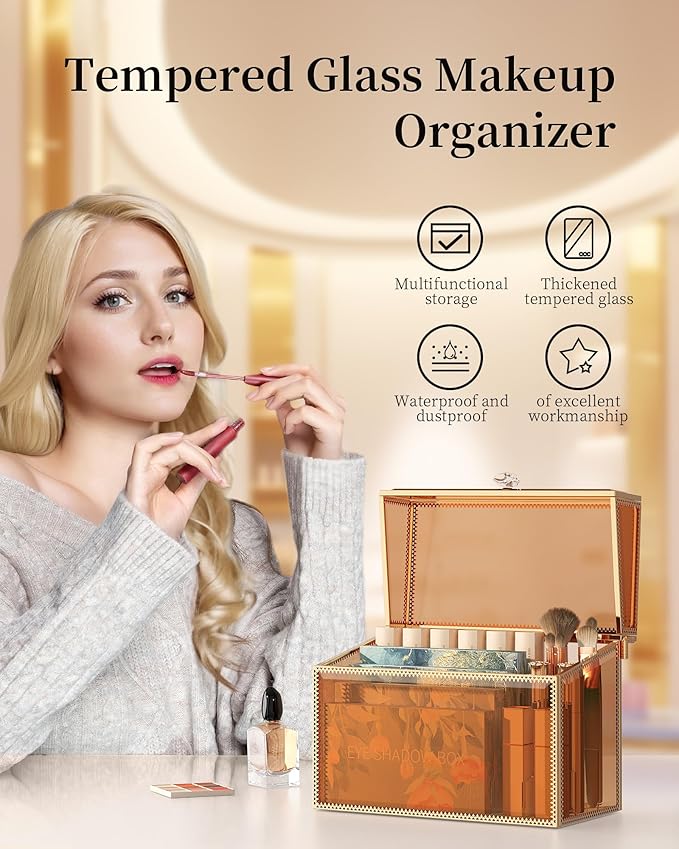 Lipstick Organizer Holder - 24 Spaces, Tempered Glass Lip Gloss and Perfume Organizer,Vanity Lipstick Holder and Organizer.