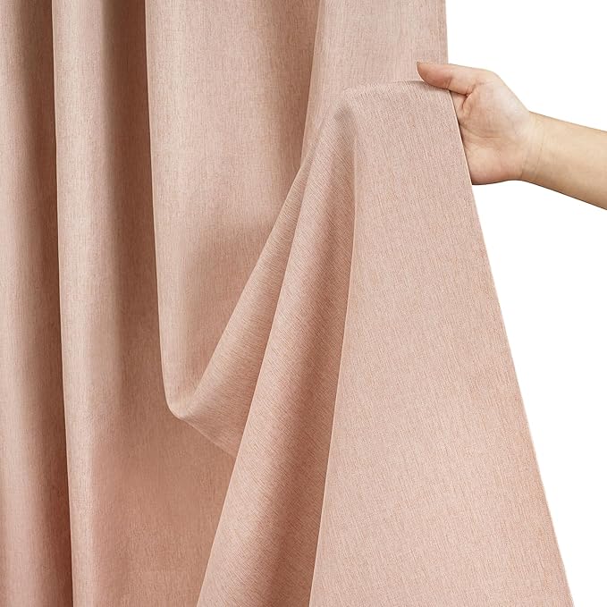 Dusty Rose Linen Look Vintage Shower Curtain Water-Resistant, Faux Linen Textured Thick Fabric Shower Curtain Washable, 72 x 72 Inch Blush Pink Heavyweight Shower Curtains for Bathroom
