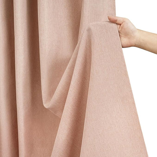 Dusty Rose Linen Look Vintage Shower Curtain Water-Resistant, Faux Linen Textured Thick Fabric Shower Curtain Washable, 72 x 72 Inch Blush Pink Heavyweight Shower Curtains for Bathroom