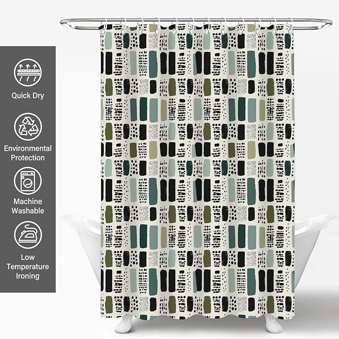 Boho Sage Green Shower Curtain for Bathroom,72x84 Extra Long Bohemian Green Checkered Shower Curtains,Funny Sage Geometric Bathroom Decor Accessories