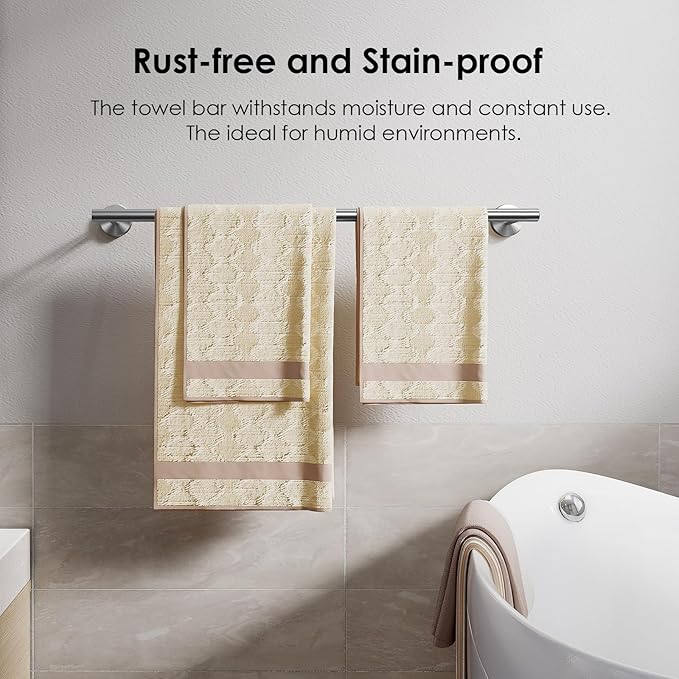 FORIOUS Towel Bar Wall Mounted, Stainless Steel Towel Racks for Bathroom, Includes Wall Mounting Hardware (Brushed Nickel, 14 Inch)