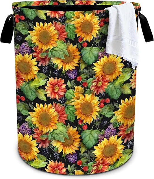 Sunflowers Laundry Basket Storage Bin Foldable Laundry Hamper Clothes Storage Bucket Organizer 19.6x15.7 Inch For Laundry Room/Bedroom/Bathroom