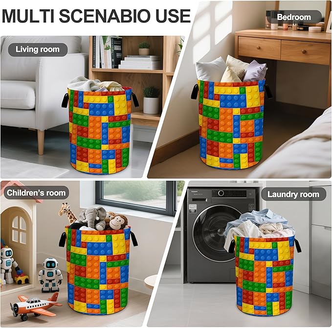 Colorful Building Blocks Laundry Basket Laundry Hamper With Handles Collapsible Laundry Baskets Storage Basket For Room Bathroom Bedroom Decor