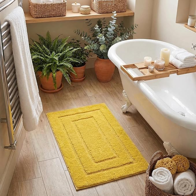 GRANNY SAYS Bathroom Rugs Non Slip Washable, Soft Bath Mats for Bathroom, 16" x 24", Super Absorbent Bath Mat Small Rug, Shaggy Shower Room Floor Mat, Tub, Yellow