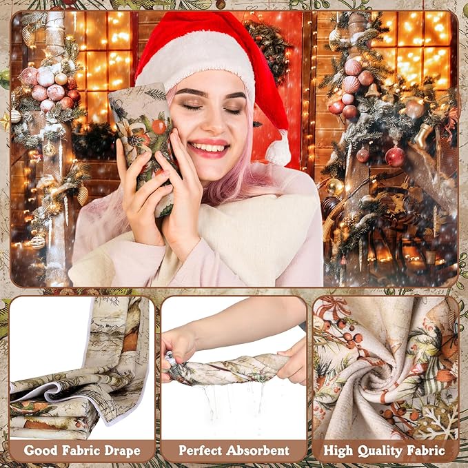 FuWeave 8 Pcs Christmas Shower Curtain Set Xmas Santa Bathroom Decoration Christmas Tree Hand Towels Snowman Toilet Lid Cover Bathroom Rugs Xmas Shower Curtain with Hooks(Santa Claus Style)