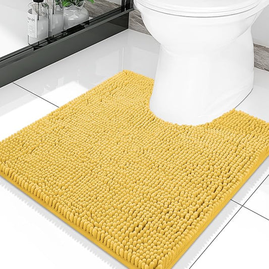 Smiry Luxury Chenille Toilet Rugs U-Shaped 20x20, Soft Absorbent Non-Slip Contour Bathroom Rugs for Toilet, Machine Washable Contoured Bath Mats, Yellow
