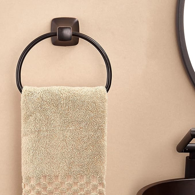 KOCUUY Bronze Towel Holder, Oil Rubbed Bathroom Towel Ring, Bath Hand Towel Hangers Wall Mounted Farmhouse Rustic ORB