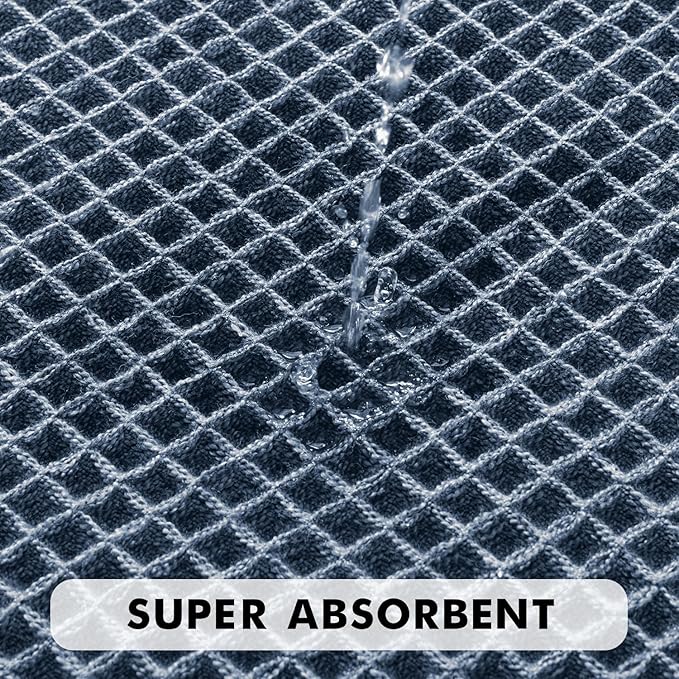 MIULEE Set of 2 Waffle Bathroom Rugs, Boho Bath Rugs Non Slip Washable, Super Absorbent Bath Mats, Ultra Soft Rubber Backed Shower Mats for Bathroom Floor, Tub and Shower, Blue, 18x30 Inch