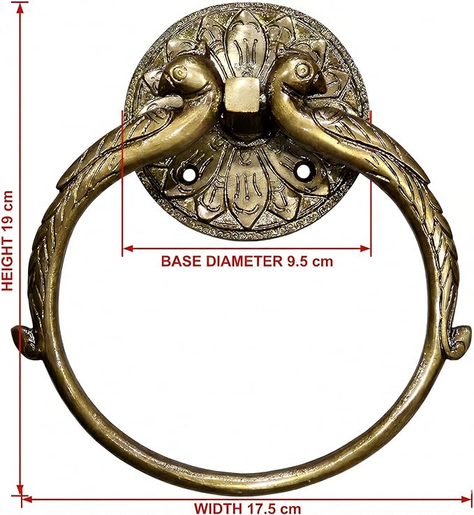 7.5" Inches - Brass Hand Towel Hanger Holder | Hand Towel Hanger Holder | Towel Holder for Bathroom in Twin Peacock Design