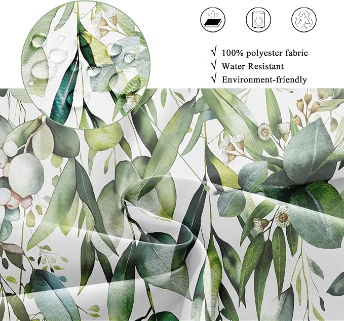 Riyidecor Sage Green Eucalyptus Shower Curtain,Fabric Cloth Bathroom Curtains,Leaves Plants Spring Floral Botanical Leaf Nature Watercolor Bath Shower Curtains Decor Set 72x72 Inch