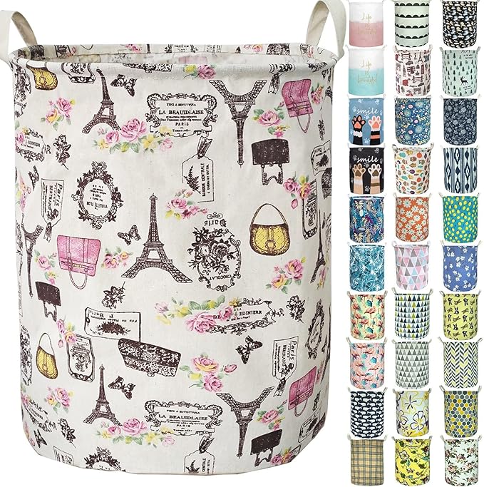 Merdes 19.7?€??€? Waterproof Foldable Laundry Hamper, Dirty Clothes Laundry Basket, Linen Bin Storage Organizer for Toy Collection (Paris)