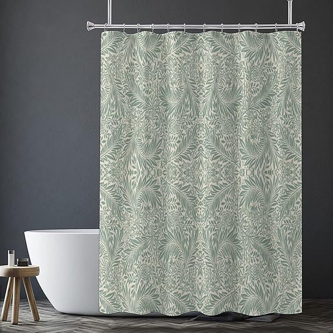 Vintage Botanical Shower Curtain William Morris Designs Green Jungle Fruit Print Shower Curtain Set Polyester Interior Waterproof Shower Curtain with 12 Hooks 72x72 Inches(183x183cm)