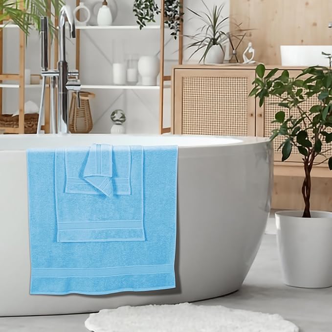 Elvana Home Ultra Soft 6 Pack Cotton Towel Set, Contains 2 Bath Towels 28x55 inch, 2 Hand Towels 16x24 inch & 2 Wash Coths 12x12 inch, Ideal for Everyday use, Compact & Lightweight - Sky Blue