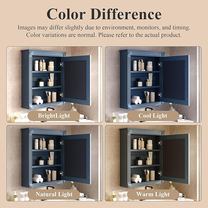 24'' x 27'' Wall Mounted Bathroom Storage Cabinet with Mirror, Medicine Cabinet with Height Adjustable Shelf, Over The Toilet Space