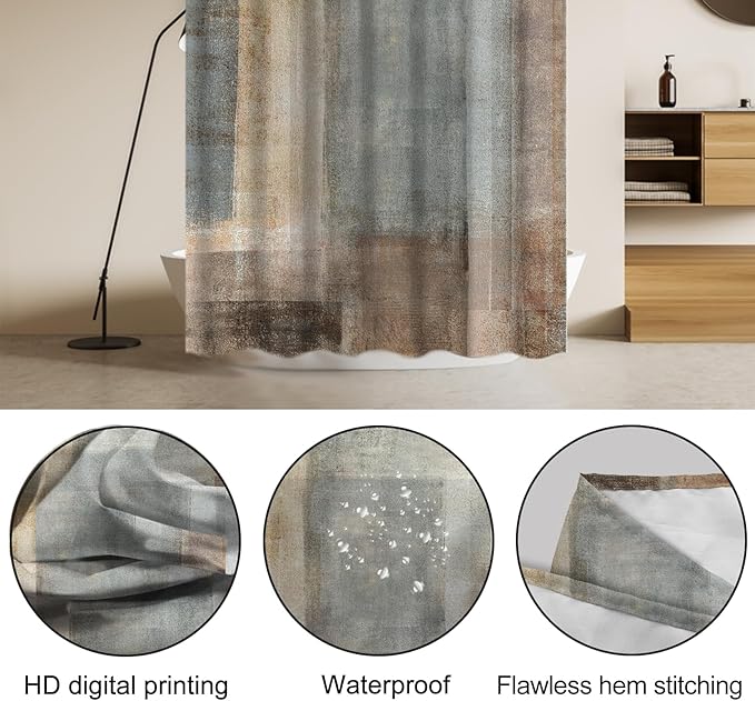 Lnond 4Pcs Bathroom Shower Curtain Sets with Rugs,Brown Gradient Painting Art Bathroom Sets with Shower Curtain and Rugs and Accessories