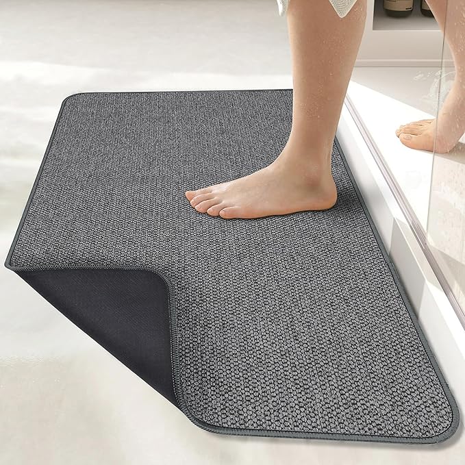 Bath Mat,Ultra Thin Bathroom Runner Rugs,Large Bath Mats for Bathroom,Quick Dry,Non-Slip,Machine Washable,Low Pile,Bath Rug,Shower Outside,Sink,Home Decor Accessories.Dark Grey,3'x6'(36x72inch)