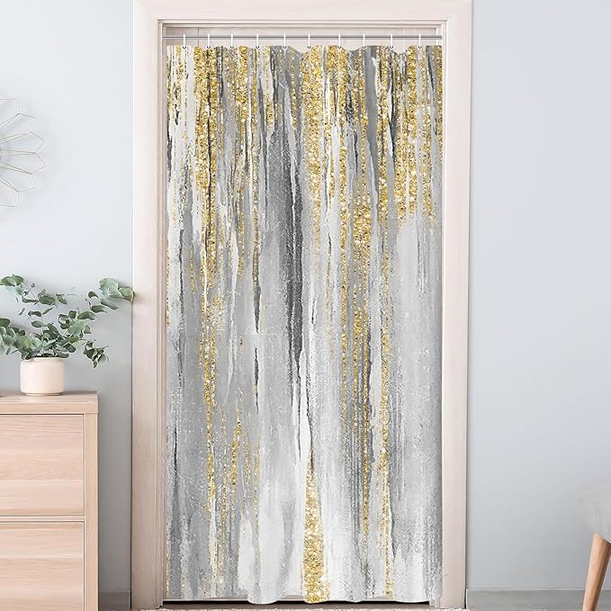 JAWO Abstract Shower Curtain, Modern Aesthetic Stripe Shower Curtain Set 72 X 72 Inches with 12 Hooks for Bathtub Bathroom Gray Purple Contemporary Abstract Painting Fabric