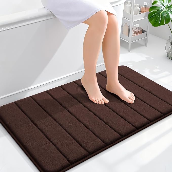 OLANLY Memory Foam Bath Mat 36x24, Super Soft Absorbent Bathroom Rugs, Quick Dry, Machine Washable Shower Floor Rugs, Bathmat Carpet, Bathroom Home Decor Accessories, Brown