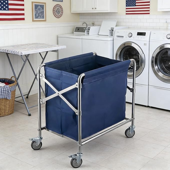 Commercial Laundry Cart with Wheels Heavy Duty Collapsible Laundry Cart, 12 Bushel Industrial Rolling Baskets Trucks with Steel Frame and Waterproof Oxford Cloth, for Home Organizer Storage