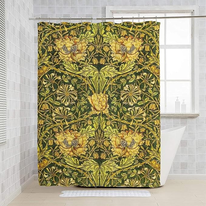Retro Flower Shower Curtains William Morris Vintage Country Boho Flower Art Print Shower Curtains 72""×78"" Inch, Style-3