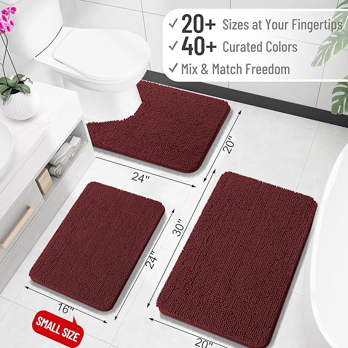 OLANLY Bathroom Rugs 59x24, Extra Soft Absorbent Chenille Bath Rugs, Rubber Backing Quick Dry, Machine Washable Bath Mats for Bathroom Floor, Tub and Shower, Home Decor Accessories, Andorra Red-Brown