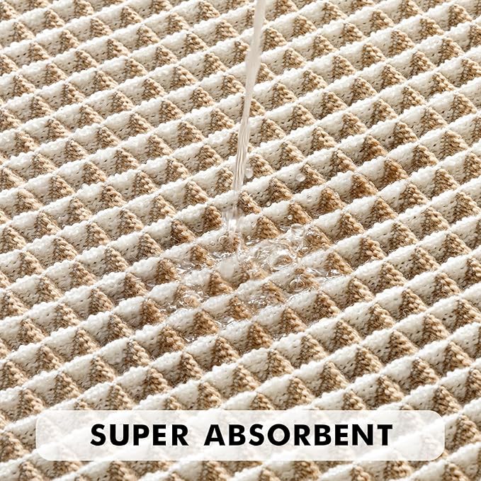 MIULEE Set of 2 Waffle Bathroom Rugs, Boho Bath Rugs Non Slip Washable, Super Absorbent Bath Mats, Ultra Soft Rubber Backed Shower Mats for Bathroom Floor, Tub, Brown & White, 17"x24"+18"x30"