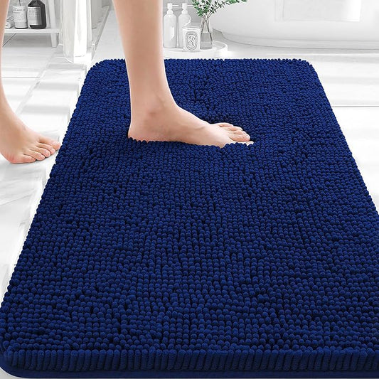 OLANLY Bathroom Rugs 30x18, Extra Soft Absorbent Chenille Bath Rugs, Rubber Backing Quick Dry, Machine Washable Bath Mats for Bathroom Floor, Tub and Shower, Home Decor Accessories, Navy