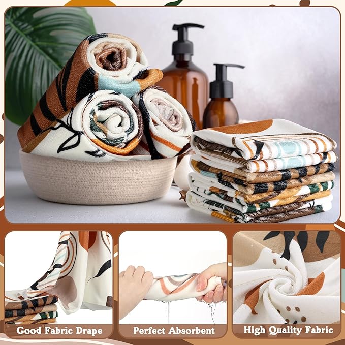 Tatuo 8 Pcs Mid Century Shower Curtain Set Boho Theme Bathroom Accessories Sets Decor Minimalist Modern Waterproof Shower Curtain with Towels Carpet Bath Mat Toilet Rugs and 12 Hooks