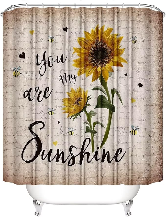 AZHM 4pcs Sunflower Shower Curtain Set with Rugs You are My Sunshine Bathroom Decor Set Bathroom Curtains Shower with 12 Hooks