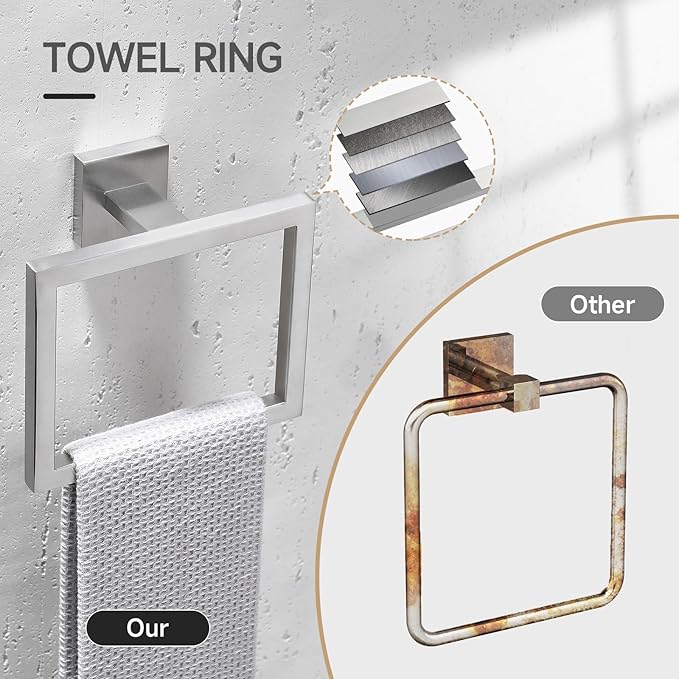 TQKAG 7-Pieces Brushed Nickel Bathroom Hardware Accessories Set 23.6" SUS304 Stainless Steel Towel Bar Set Toilet Paper Spare Rolls Storage Holder Wall Mounted
