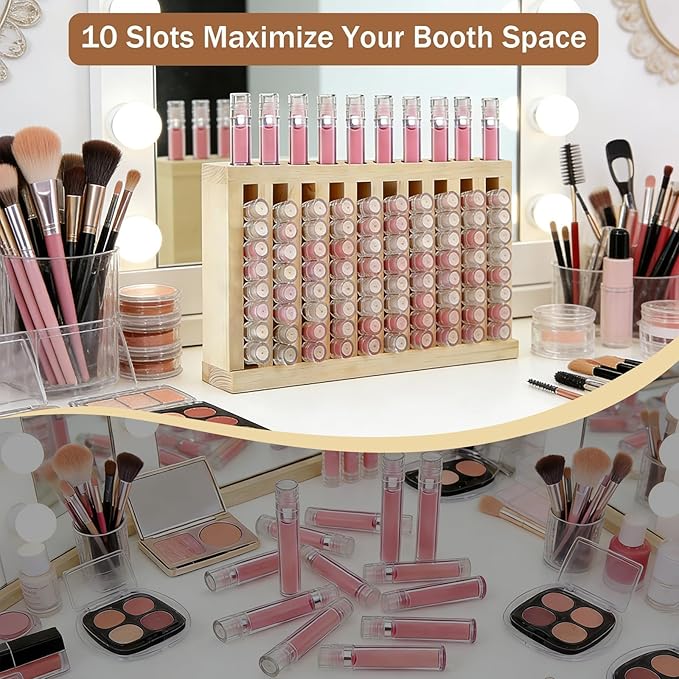 10 Slot Wooden Lipstick Holder with DIY Blackboard, 0.8 Inch Slot Lipstick Organizer Perfume Organizer for Drawer, Wood Lip Balm Display for Market, Craft Booth, Vanity & Room Display