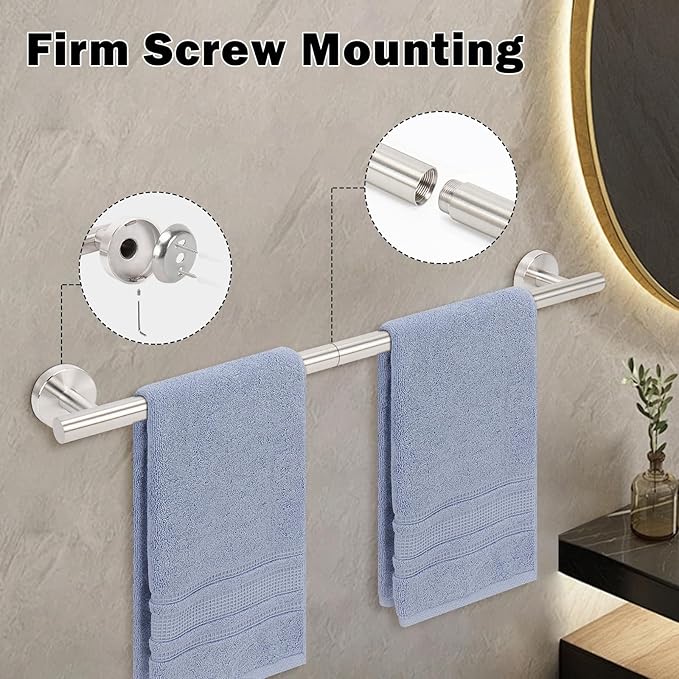 Livabber Bath Towel Bar, 304 Stainless Steel Towel Rack, Heavy Duty Towel Holder Wall Mounted for Bathroom/Kitchen, Usable Hanging Length-20.9 Inch, Total Length-23.7 Inch (Brushed Nickel)