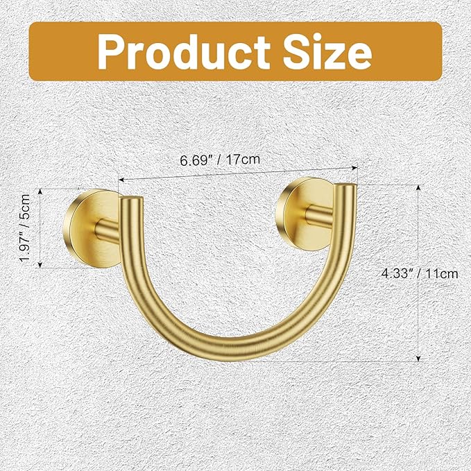 TNOMS Brushed Gold Smiley Face Towel Ring Bathroom Hand Towel Holder Stainless Steel Wall-Mounted Bathroom Hardware Accessories Towel Rack