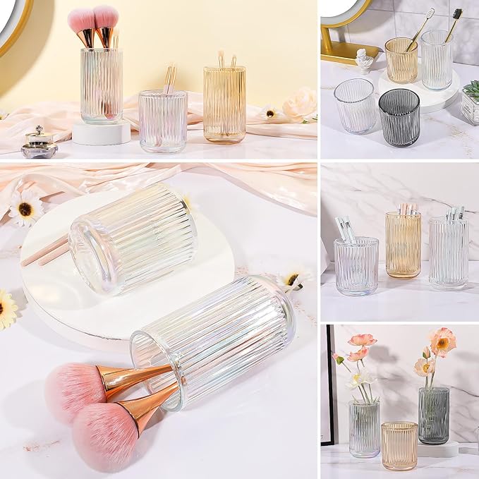 DASITON Makeup Brush Holder Organizer, Crystal Glass Makeup Brushes Storage Holder, Vintage Make Up Brush Cup for Vanity, Pen Pencil Holder for Desk, Toothbrush Holders for Bathroom (Colorful S)