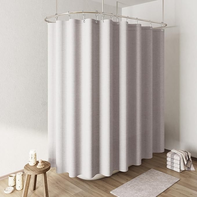 Naturoom Champagne Linen Shower Curtain, Cloth Textured Fabric Shower Curtain Set with Hooks, Simple Elegant Modern Farmhouse Country Ultra Thick Bath Curtains for Bathroom,Water Repellent,108x72