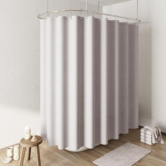 Naturoom Champagne Linen Shower Curtain, Cloth Textured Fabric Shower Curtain Set with Hooks, Simple Elegant Modern Farmhouse Country Ultra Thick Bath Curtains for Bathroom,Water Repellent,108x72