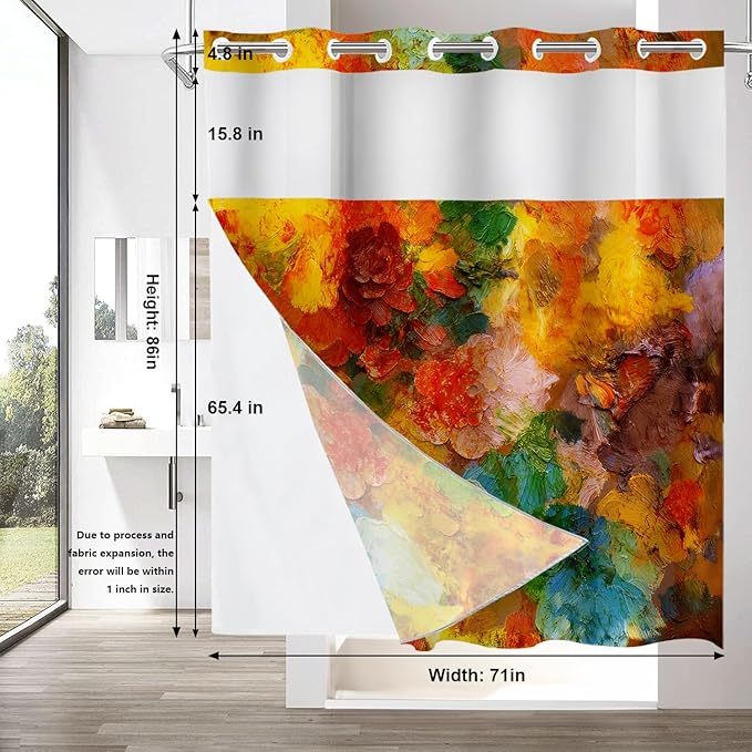 Shrahala Colorful Abstract Paint No Hooks Shower Curtain with Snap in Liner Set, Multicolor Modern Artist Bathroom Décor Polyester Fiber Waterproof for Stall Bathtubs 71 X 86 in