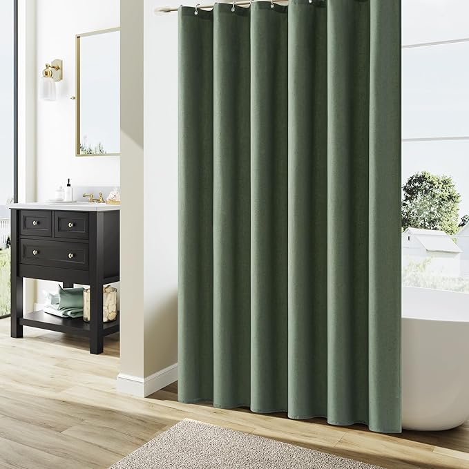 Naturoom Olive Green Shower Curtain 78 inches Long, Linen Rustic Weighted Fabric Shower Curtain Set with Hooks, Bohemian Country Thick Bath Curtains for Bathroom,72x78