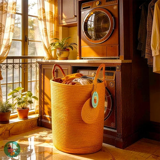Modern Granny Extra Large Cotton Rope Laundry Hamper 16x22 Inch Dual Secure Woven Handle for Living Room Closet Clothes Blanket Organization