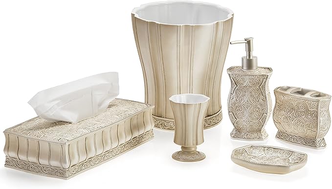 Creative Scents Victoria Beige Toothbrush Holder for Bathroom - Family Toothbrush and Toothpaste Holder - Decorative 3 Slot Toothbrush Cup Neatly Holds Multiple Toothbrushes and Toothpaste