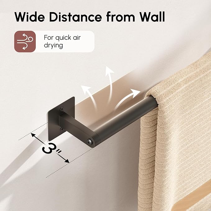USHOWER Matte Black Towel Bar, 24 Inch Towel Racks for Bathroom Wall Mounted, Heavy Duty Stainless Steel Towel Holder, Easy Installation (Total Length 26 Inch) (Pack of 2)