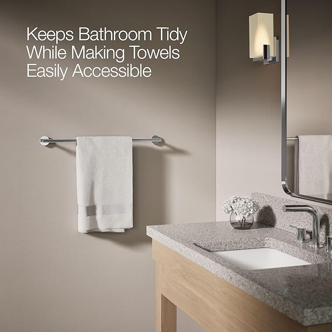 KOHLER K-27287-CP Elate® 24" Towel Bar, Minimalist Design, Premium Durable Metal, Corrosion Resistant, Polished Chrome