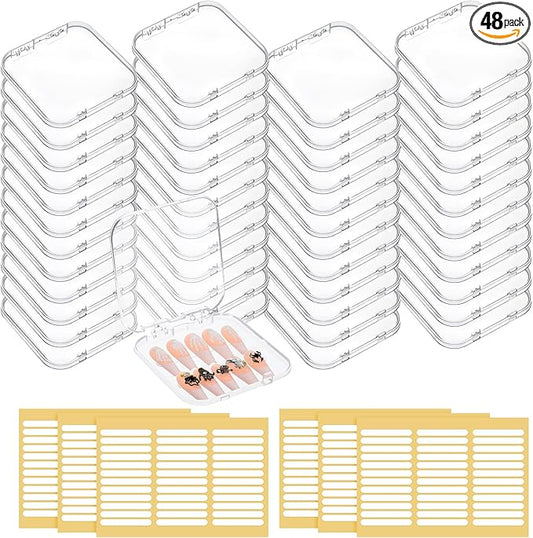 48 PCS Press on Nail Storage Box with 216 PCS Adhesive Double Sided Tape, Nail Packaging for Press Ons Presses on Nails Container Acrylic Nails Display Box for Fake Nailes Storage Display Art Business
