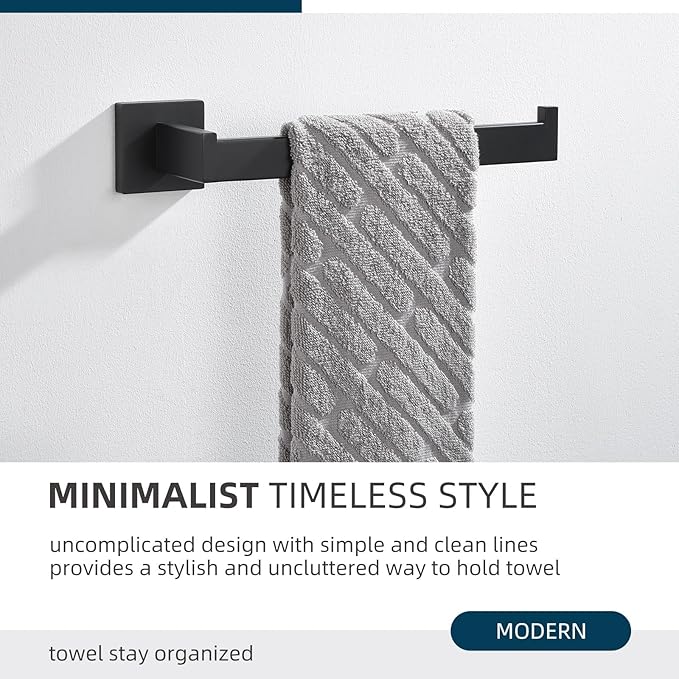 Angle Simple Bathroom Towel Holder, SUS 304 Stainless Steel Hand Towel Hanger Rack for Kitchen Wall, Matte Black, 10.24 Inches