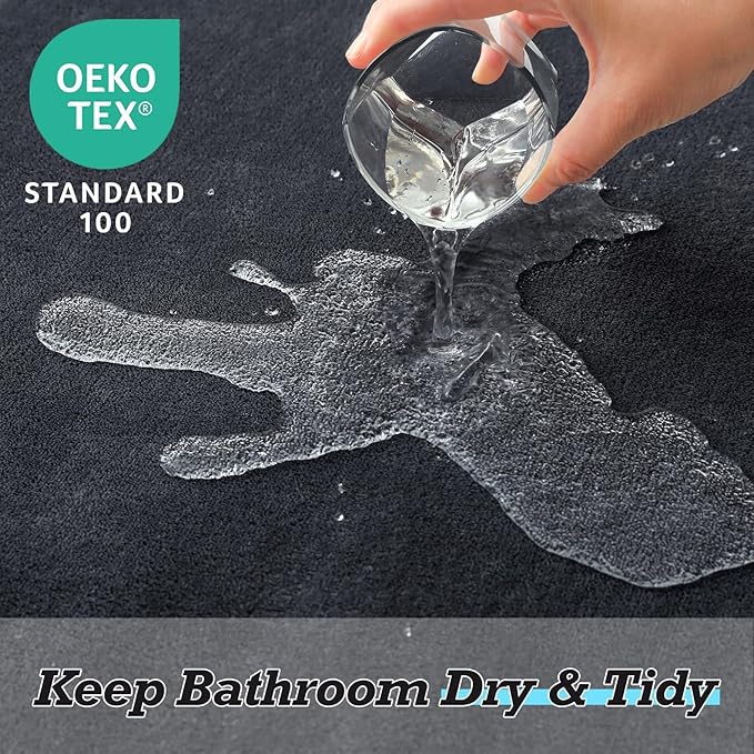 HUXMEYSON Bathroom Rugs Sets 3 Piece, Non-Slip & Quick Dry Bath Mat Set, Ultra Soft Velvet Bath Rugs for Bathroom, Toilet and Shower Floor, Dark Grey