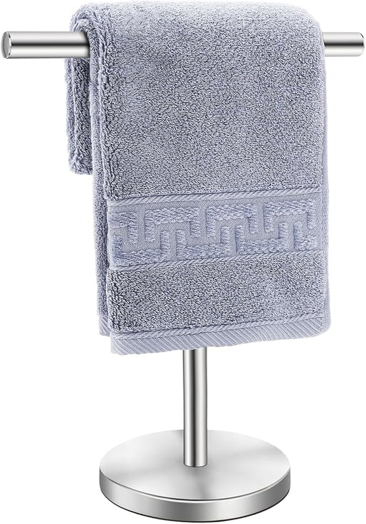 T-Shape Bath Hand Towel Holder Stand, Stainless Steel Free Standing Hand Towel Rack, for Bathroom Kitchen & Countertop, Silver