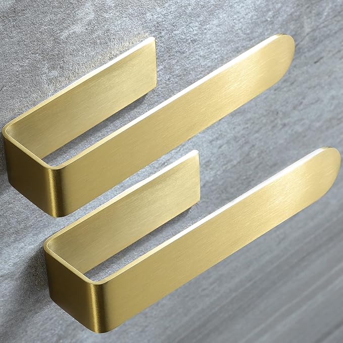 Taozun Adhesive Towel Rack/Hand Towel Holder, Gold Towel Holder for Bathroom Towel Bar Stick on Wall, Stainless Steel Brushed Towel Ring, 2 Packs