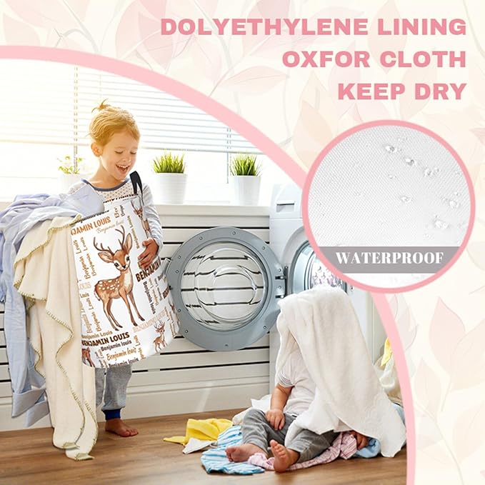 ZOE DAVISON Custom Deer Laundry Baskets, Personalized Deer Gifts with Customized Name, Collapsible Laundry Hamper for Kids Adults Home Decoration,16.5 X 13.8in