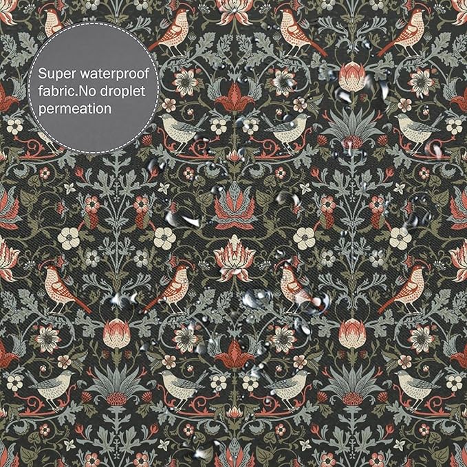 Boho Shower Curtain William Morris Art Print Retro Bird Plant Natural Flower Pattern Print Shower Curtains 72""×72"" Inch, Style-2