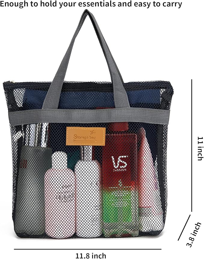 TOPASION Mesh Shower Caddy Bag Portable Hanging Toiletry and Bath Organizer with Zipper for Travel, Gym, Camping, College Dorms, Beach